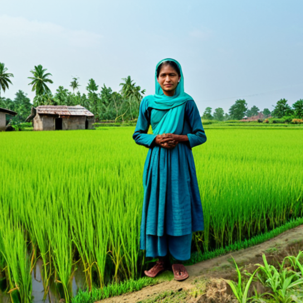 식량 안보와 국제 정책 - **

A rural Bangladeshi farmer, fully clothed in modest traditional attire, standing proudly in a ri...