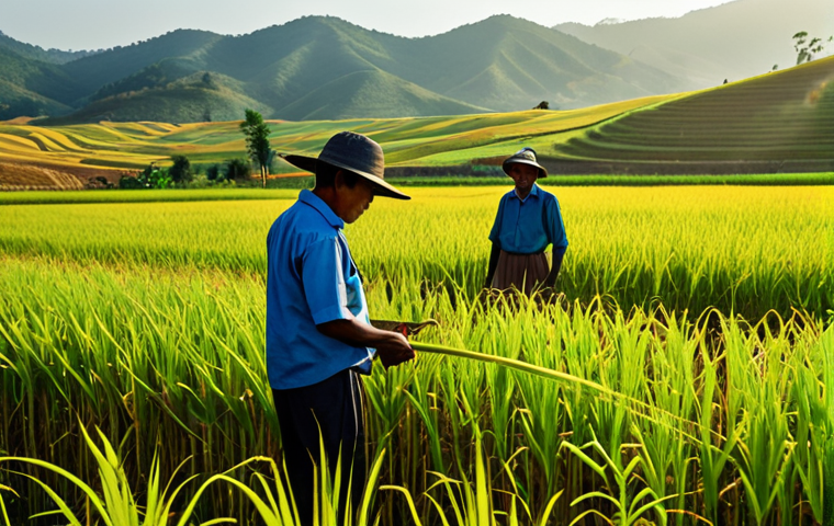 미래의 농업 환경과 기술 - Smart Farming in Action**
A farmer, fully clothed in modest farming attire, using a tablet in a lus... 미래의 농업 환경과 기술 - Smart Farming in Action**
A farmer, fully clothed in modest farming attire, using a tablet in a lus...