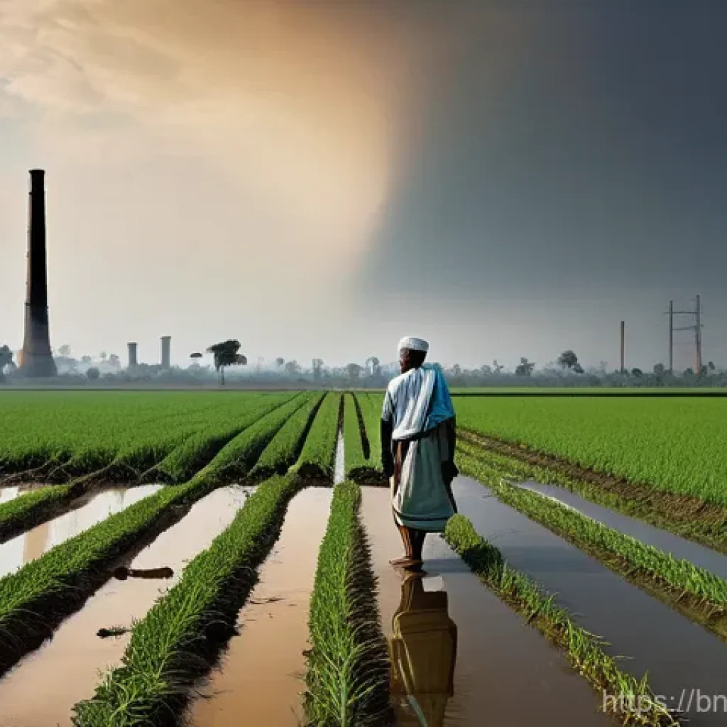기후변화와 식량 위기 - **Prompt:** "A realistic and poignant image depicting the severe impact of climate change on a rural...