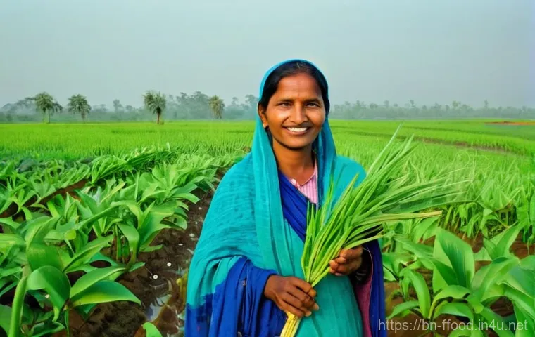 기후 변화와 지속 가능한 농업 - **A Resilient Farmer and the Promise of Sustainable Farming:** A compelling mid-shot portrait of a B...