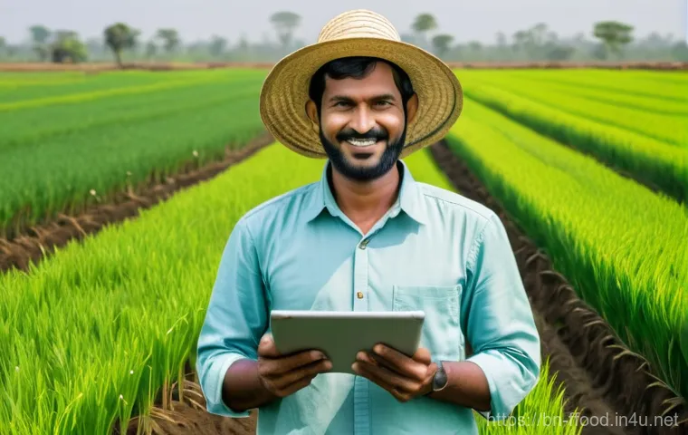 농업 정책과 식량 생산의 관계 - Prompt 1: Modern Farmer Embracing Smart Technology**