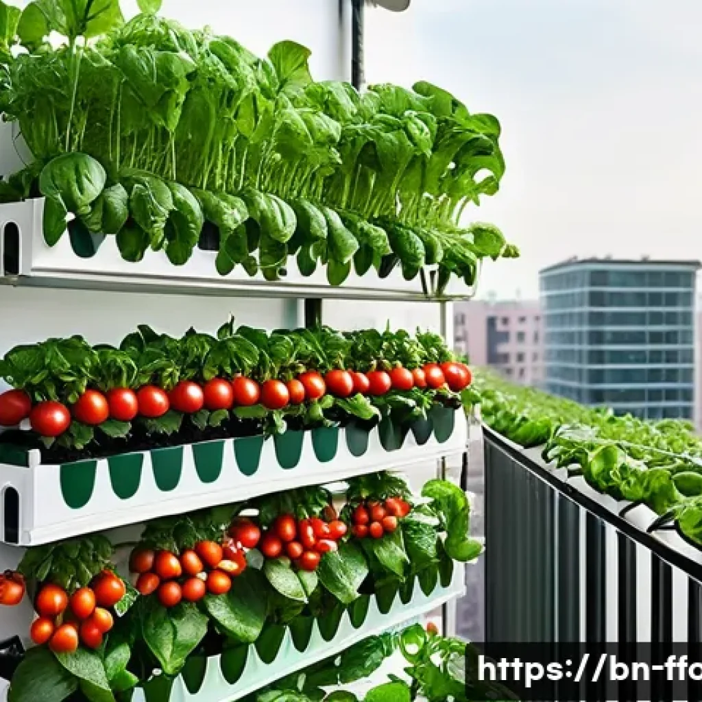 지속 가능한 수경재배 - **Urban Balcony Hydroponic Oasis:** A serene, sun-drenched urban apartment balcony transformed into ...