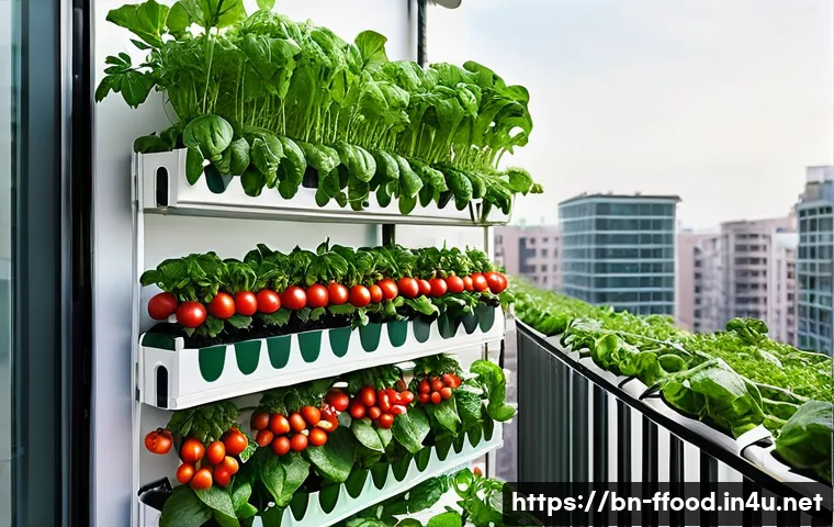 지속 가능한 수경재배 - **Urban Balcony Hydroponic Oasis:** A serene, sun-drenched urban apartment balcony transformed into ...