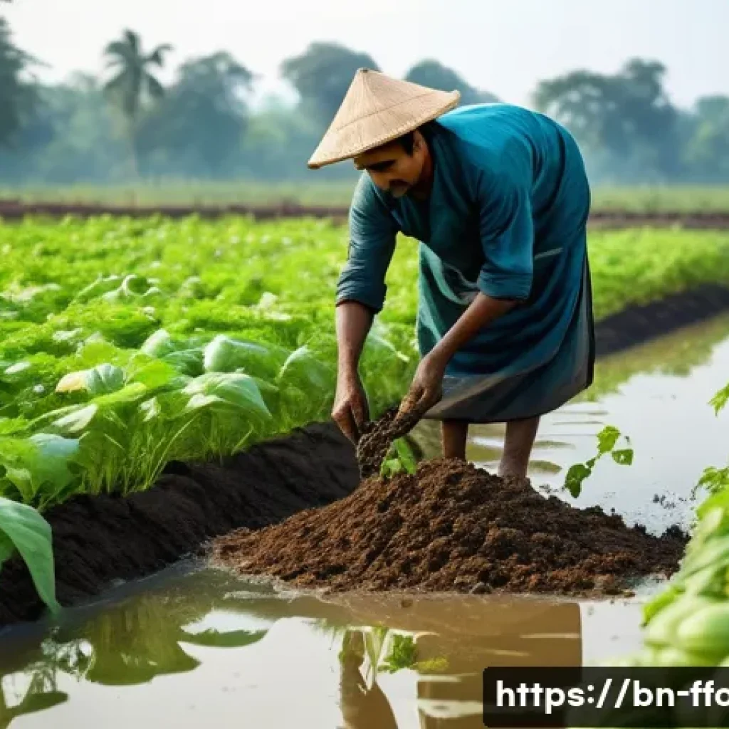 친환경 농업의 이점 - A vibrant rural Bengali farm scene showcasing organic farming practices: a farmer in traditional Ben...