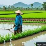 Home 18 기후 변화와 농업의 미래 - A vibrant rural Bangladeshi farm landscape during the dry season, showcasing a farmer wearing tradit...