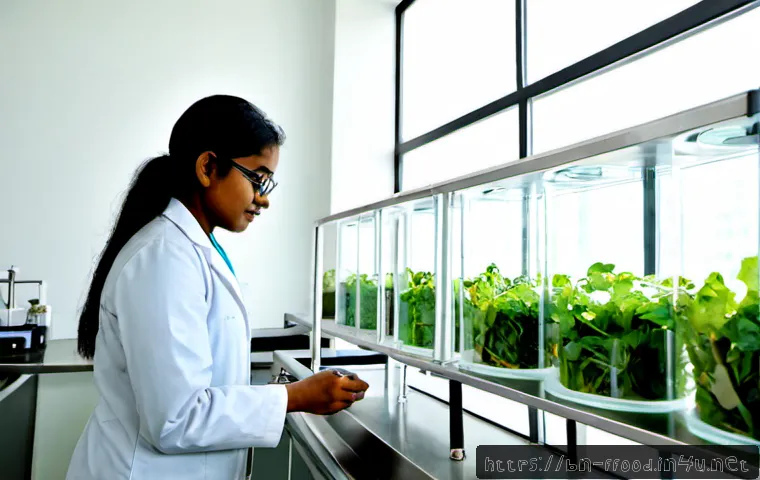 실험실에서 생산된 식품 - Photorealistic modern food science laboratory, a Bangladeshi female researcher in a clean white lab ...