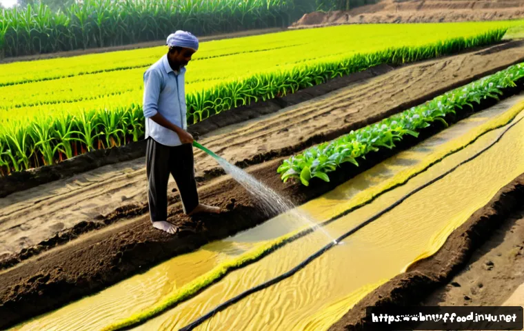토양 보호를 위한 농업 혁신 - Photorealistic wide view of a Bangladeshi farmer inspecting healthy vegetable rows grown with conser...